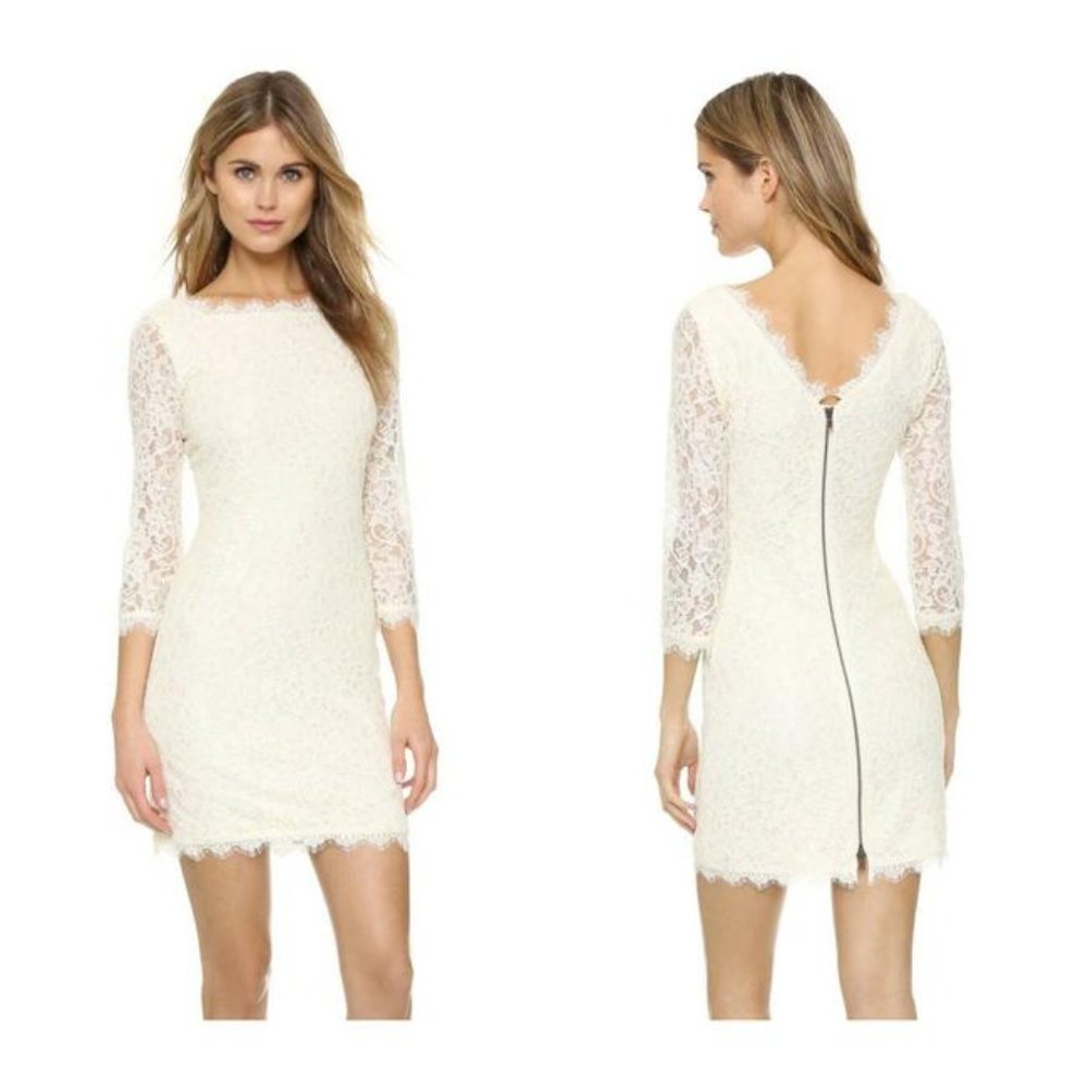 Diane Von Furstenberg Ivory Zarita Lace‎ Mini Dress